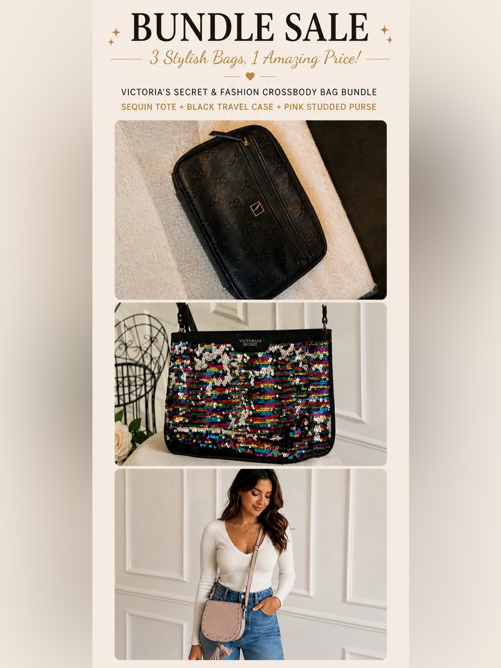 Victoria’s Secret Fashion Bag Bundle: Tote,Cosmetic & Purse